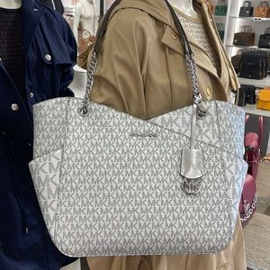 Michael Kors Jet Set Travel Large Chained Tote Shoulder Bag MK Silver